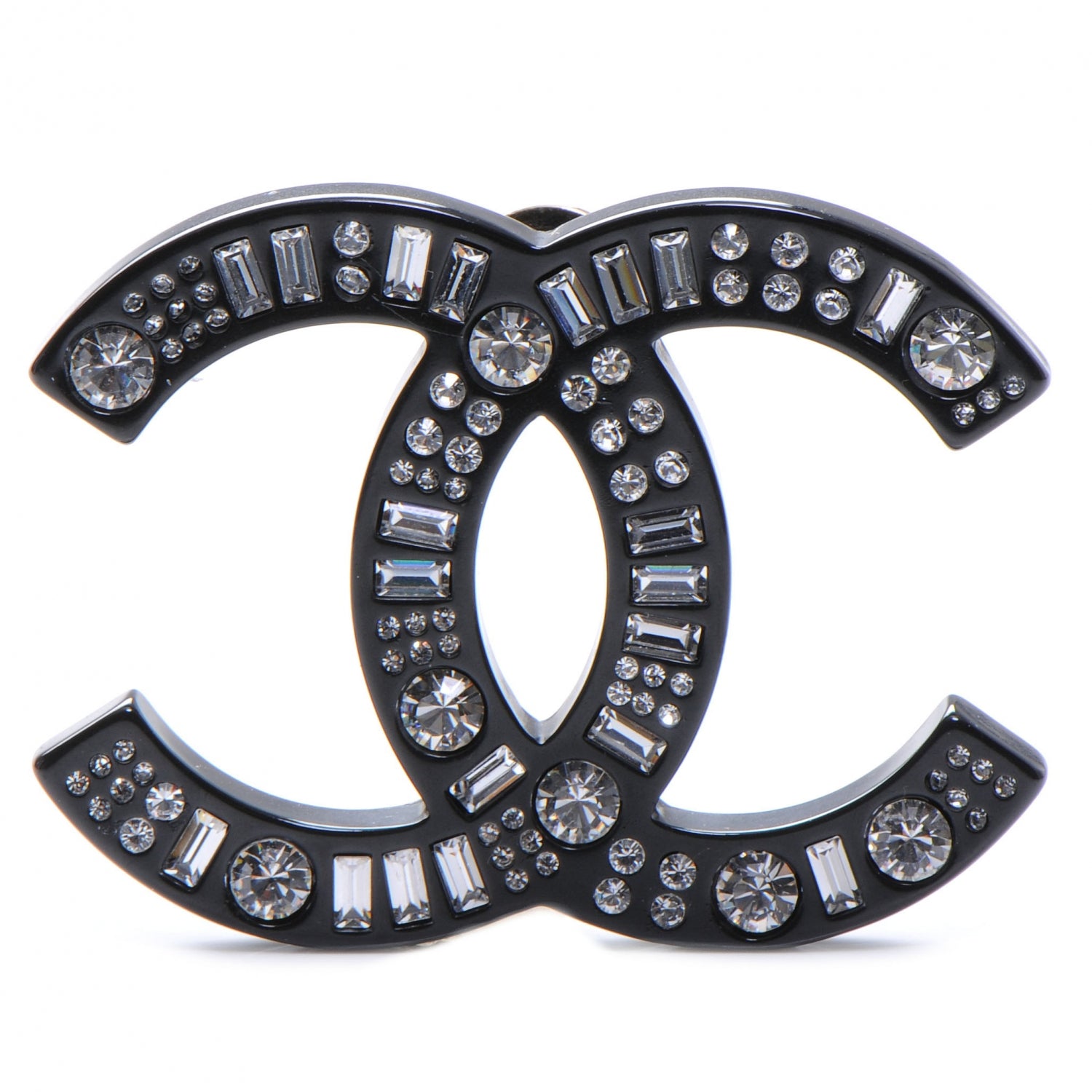 Chanel Resin Crystal Baguette Large CC Pin Brooch Black 1 of 5