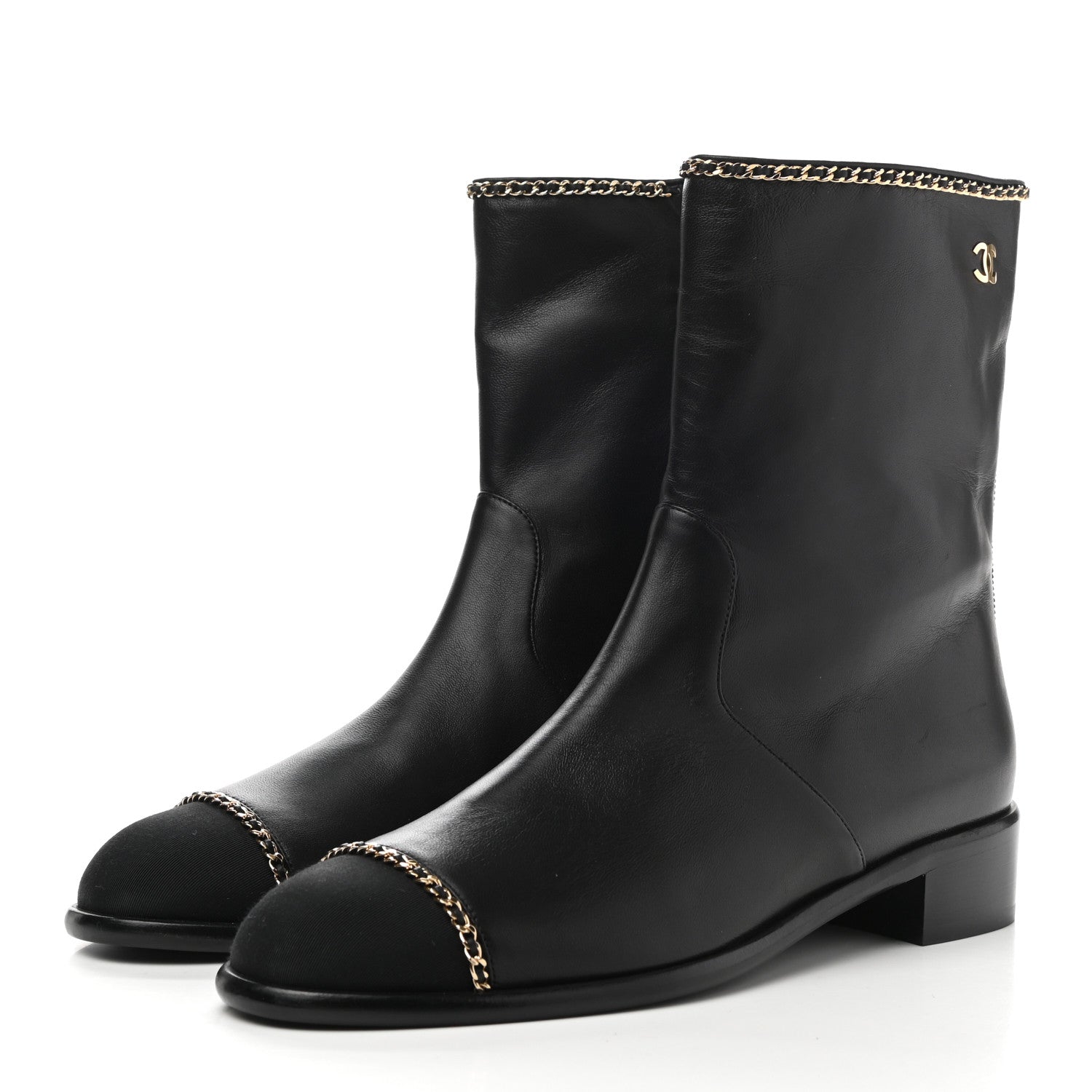 Chanel Lambskin Grosgrain Cap Toe Chain Short Boots 40.5 Black 3 of 8