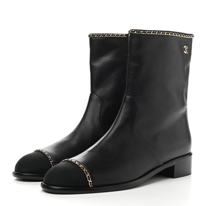 Chanel Lambskin Grosgrain Cap Toe Chain Short Boots 40.5 Black 3 of 8