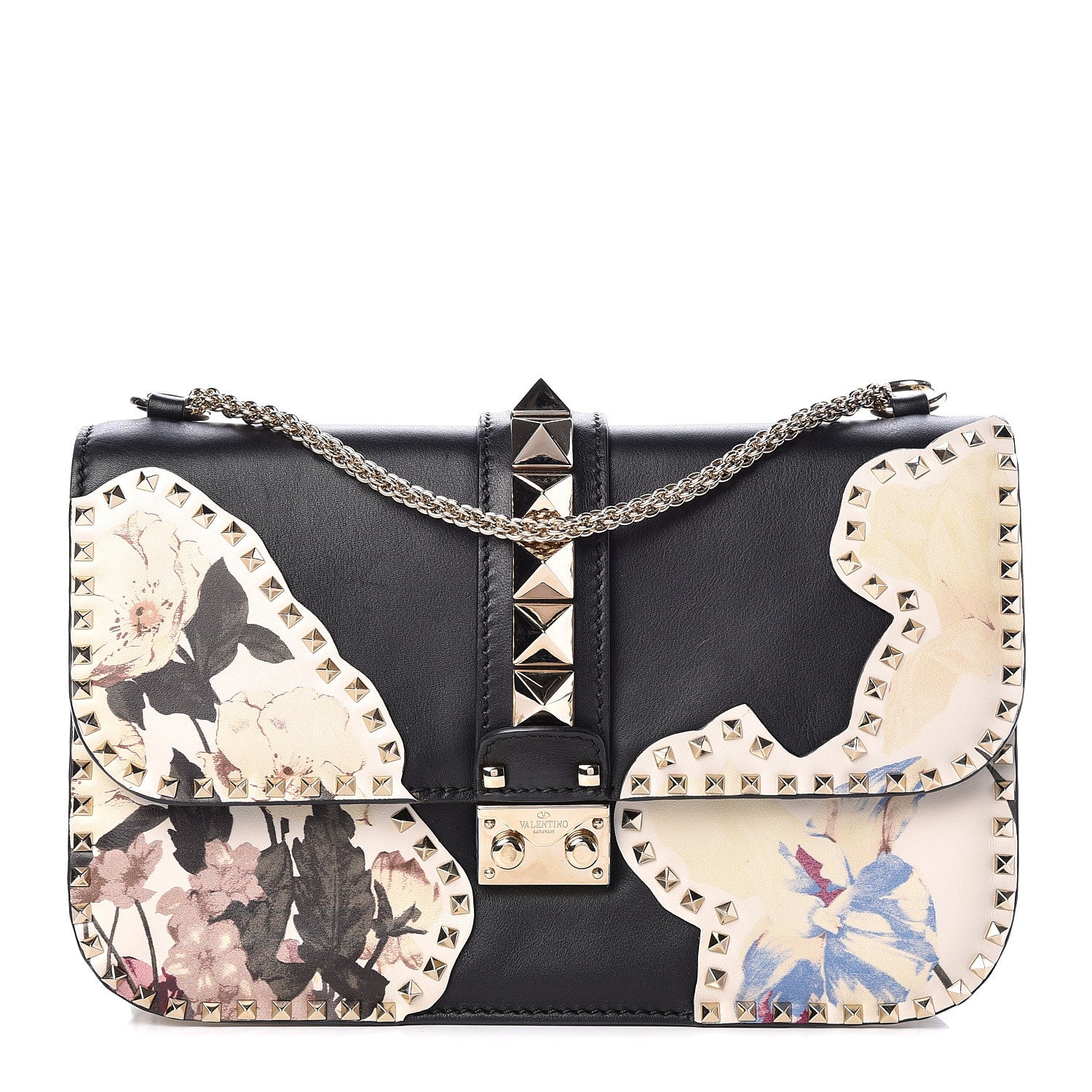 Valentino Garavani Vitello Monogram Kimono 1997 Print Medium Glam Lock Rockstud Flap Black 1 of 12