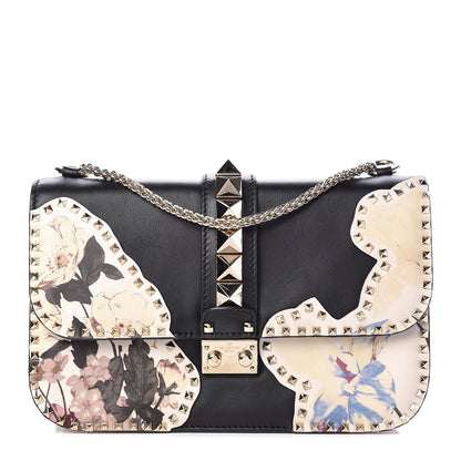 Valentino Garavani Vitello Monogram Kimono 1997 Print Medium Glam Lock Rockstud Flap Black 1 of 12