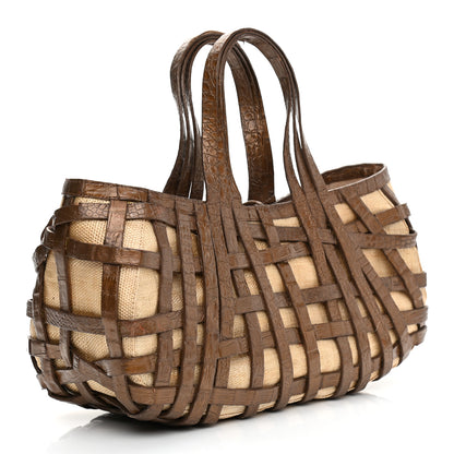 Nancy Gonzalez Crocodile Woven Tote Chocolate 3 of 12