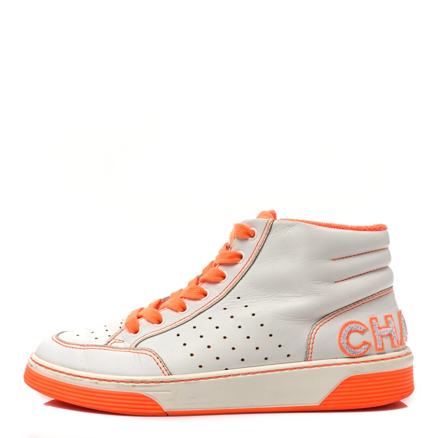 Calfskin Mens Logo High Top Sneakers 43 White Orange