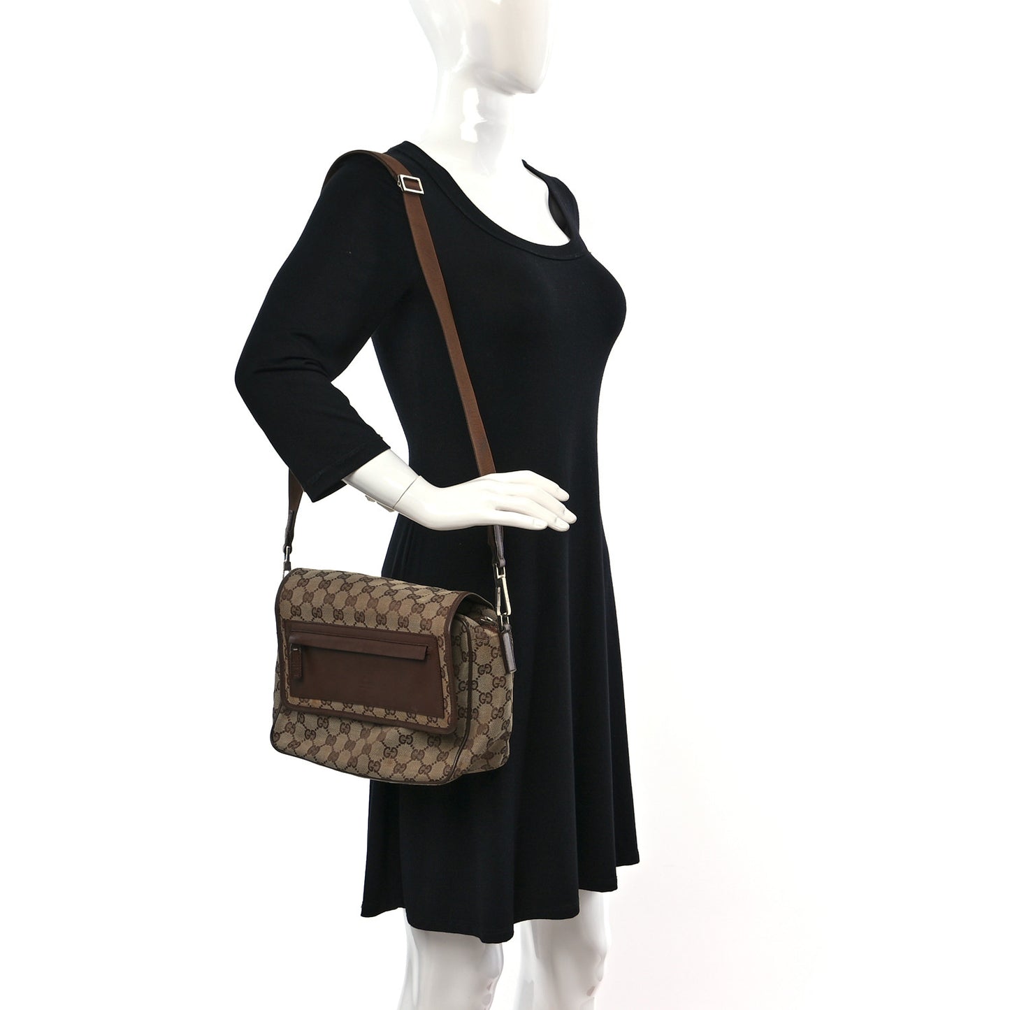 Monogram Flap Pocket Messenger Bag Beige Dark Brown