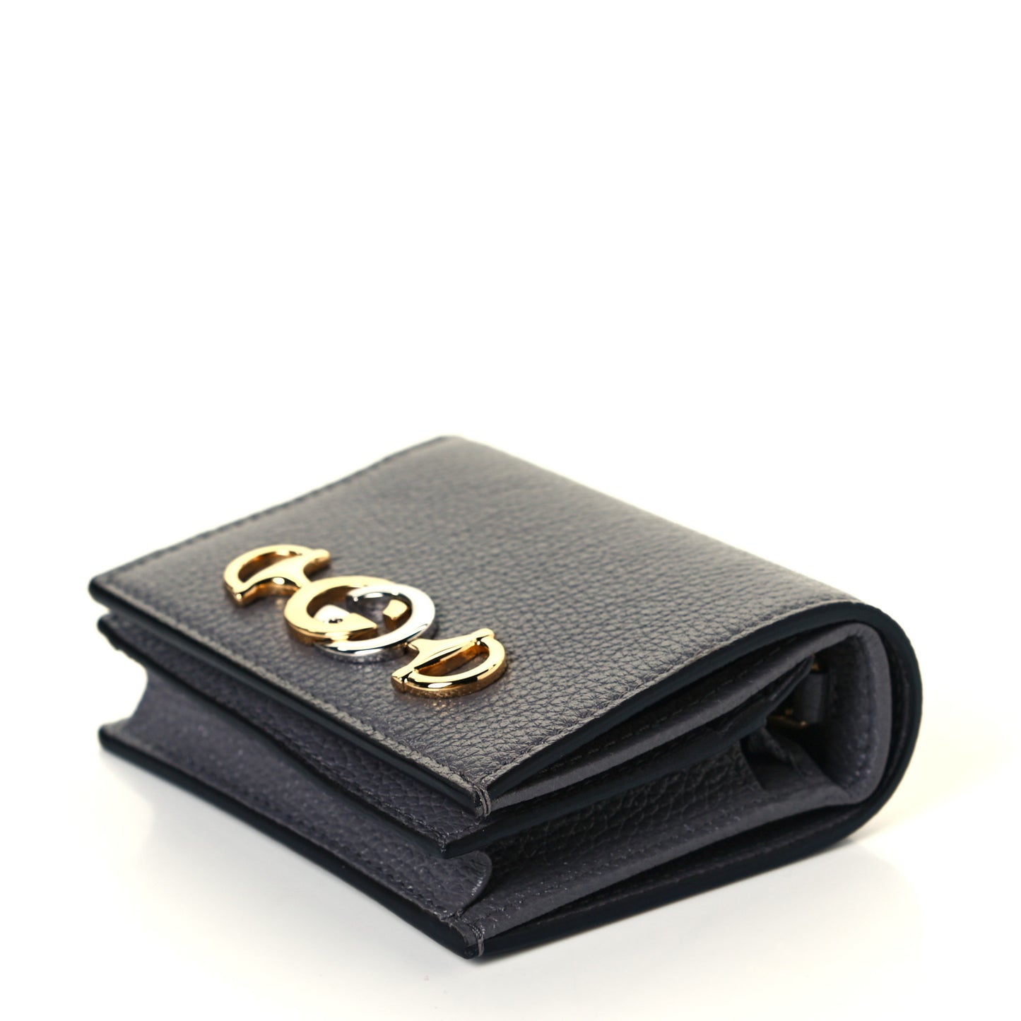 Grainy Calfskin Zumi Chain Card Case Wallet Dusty Grey