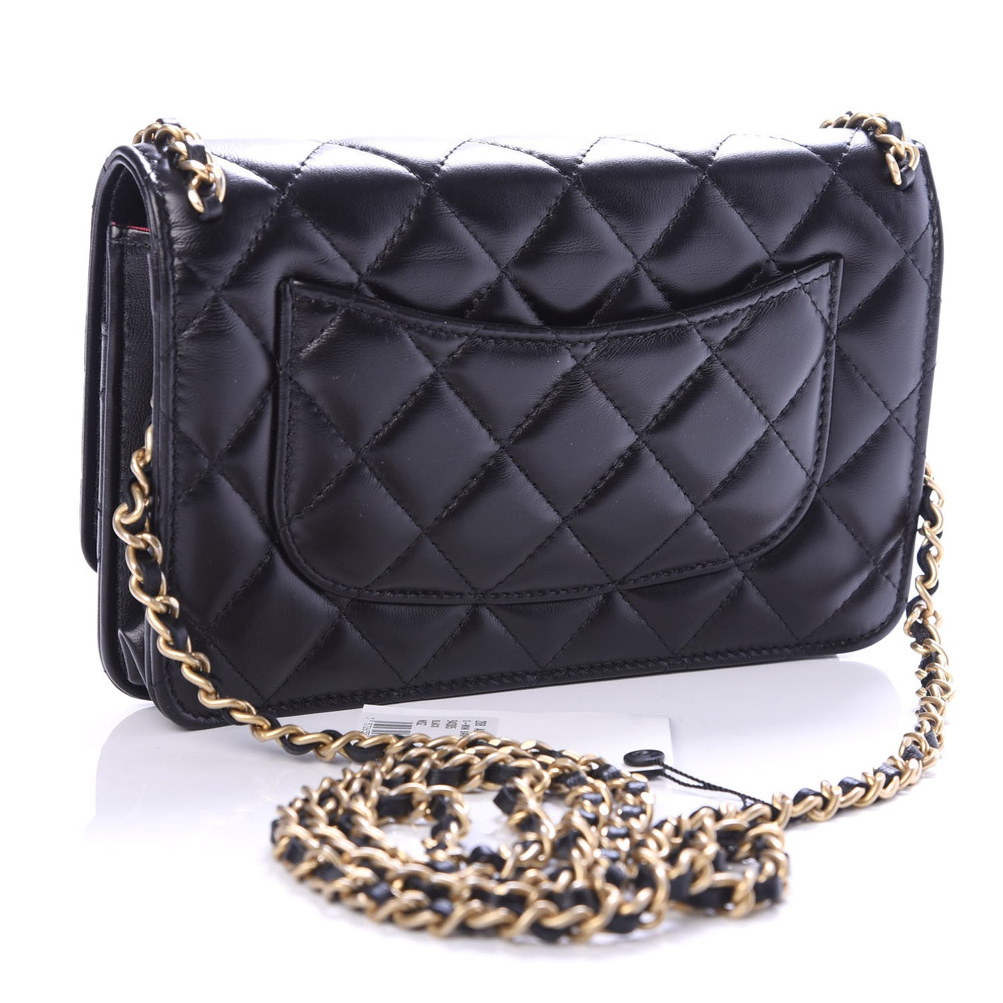Lambskin Quilted Running Chain Wallet On Chain WOC Black