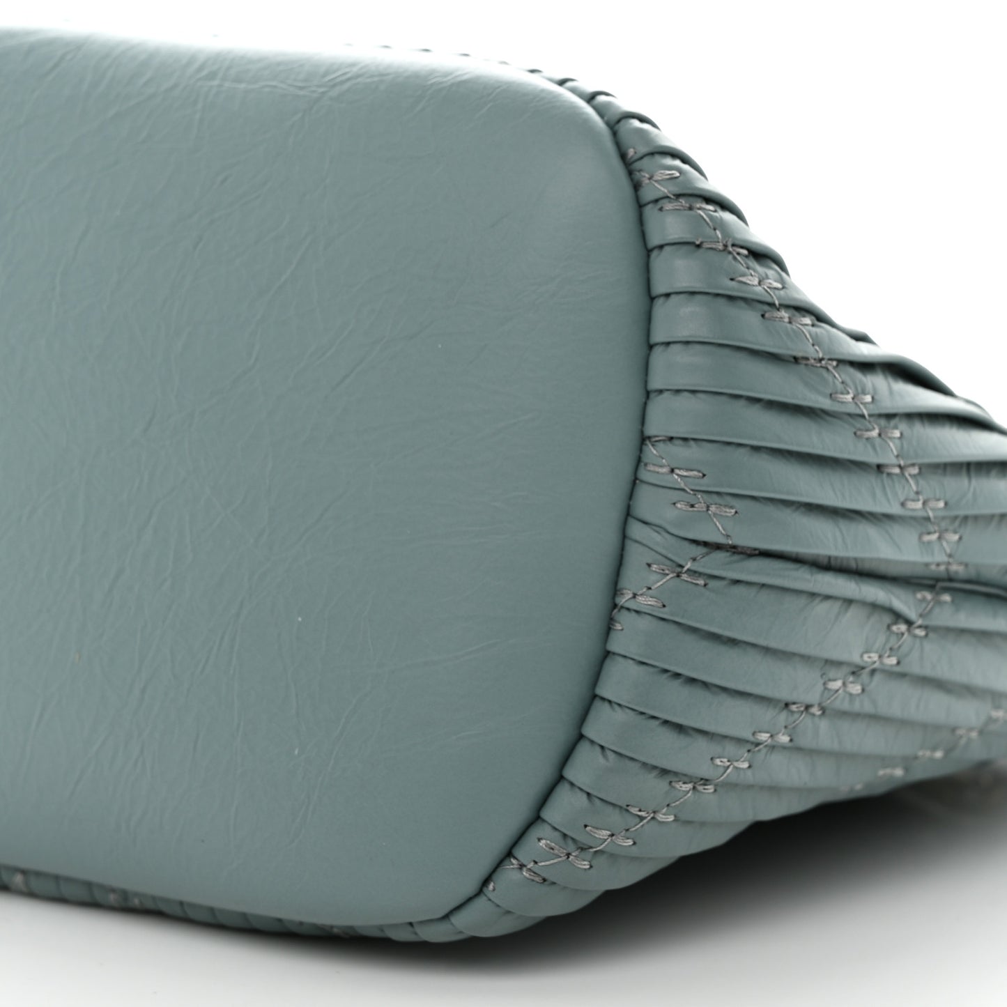Crumpled Calfskin Coco Pleats Drawstring Bag Blue