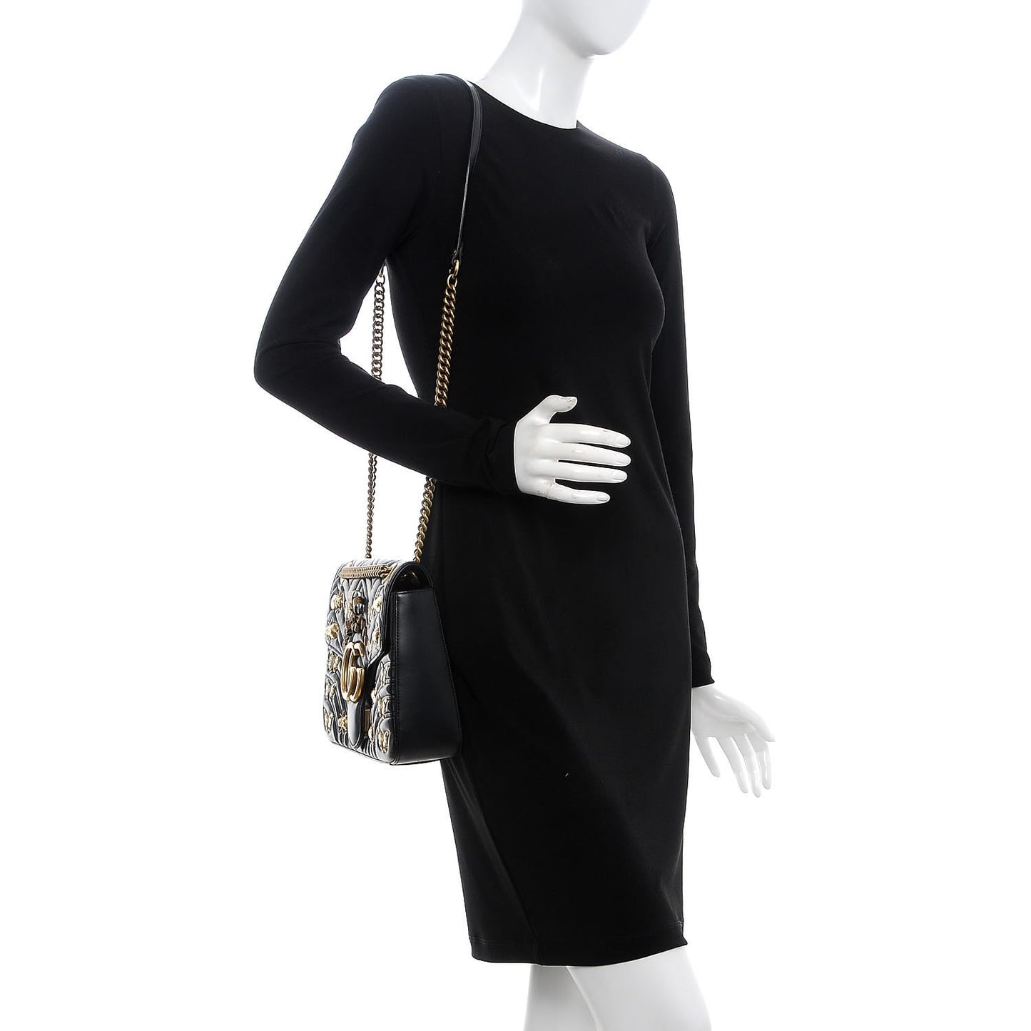 Calfskin Matelasse Animal Studs Medium GG Marmont Shoulder Bag Black