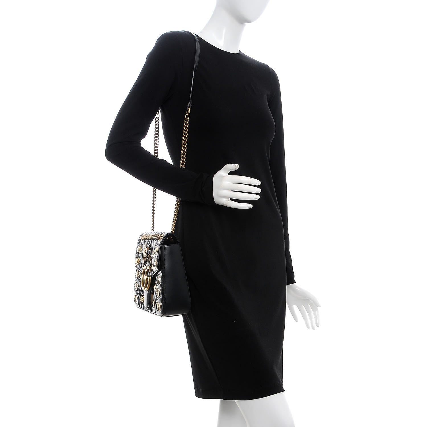 Gucci Calfskin Matelasse Animal Studs Medium GG Marmont Shoulder Bag Black 2 of 8