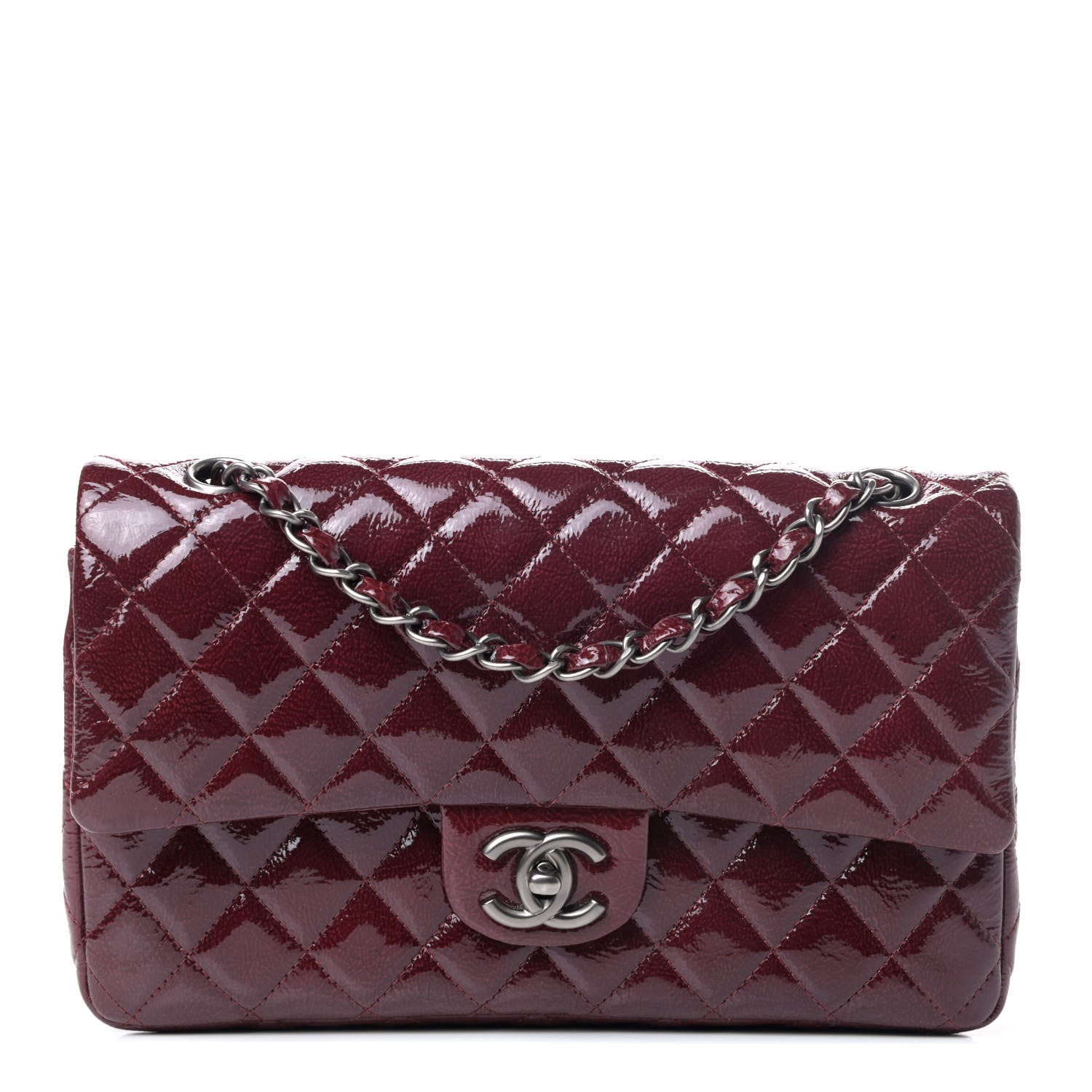 Chanel Distressed Patent Quilted Medium Double Flap Bordeaux 1 of 4