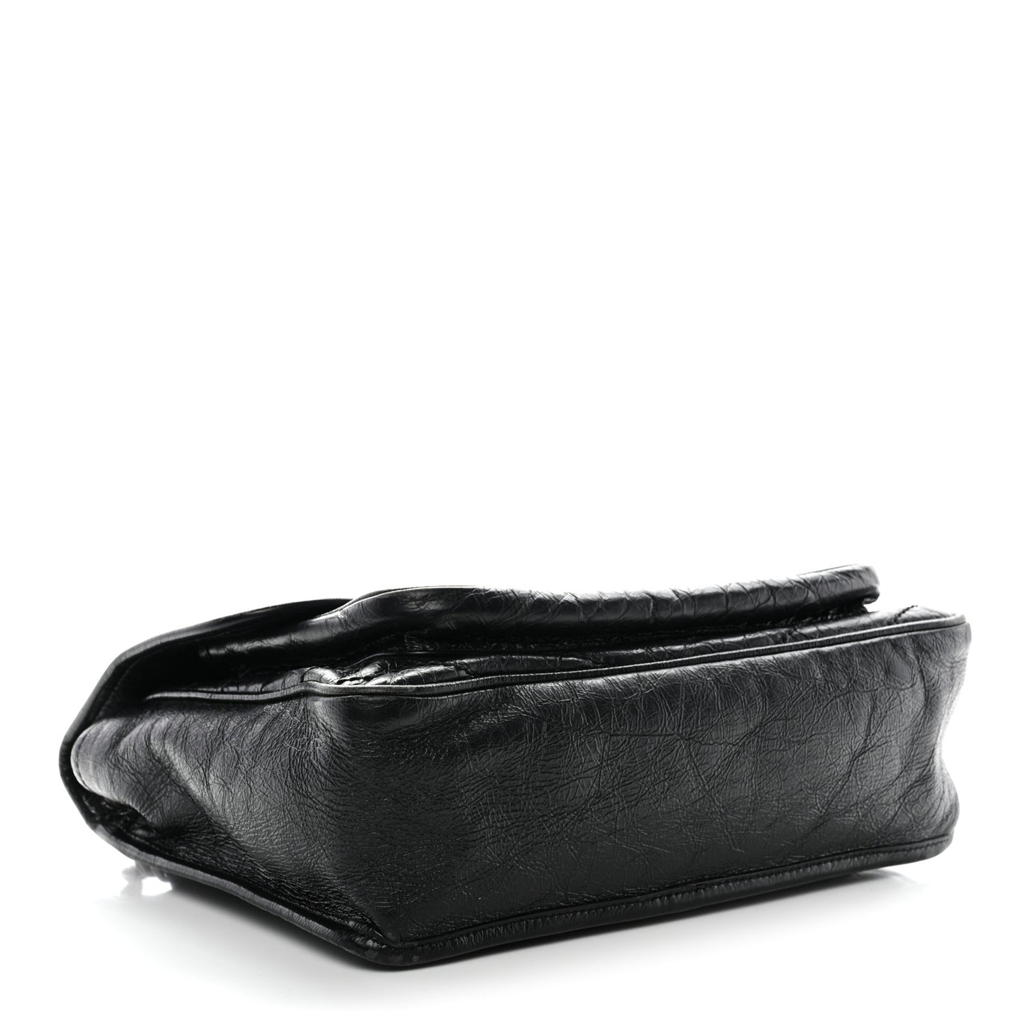 Crinkled Calfskin Matelasse Monogram Medium Niki Chain Satchel Black