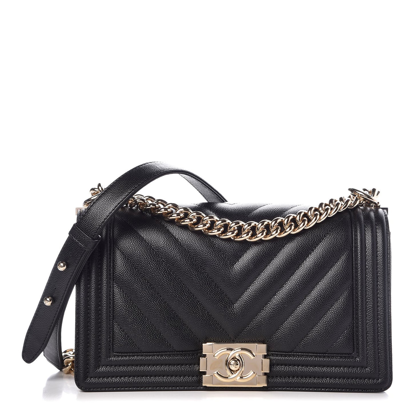 Caviar Chevron Quilted Medium Boy Flap Black