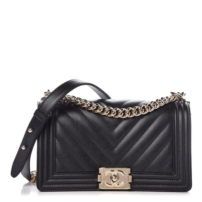Chanel Caviar Chevron Quilted Medium Boy Flap Black 1 of 8