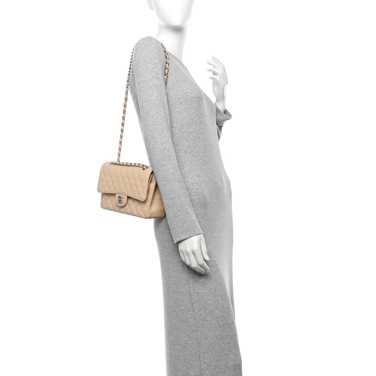 Caviar Quilted Medium Double Flap Beige Clair