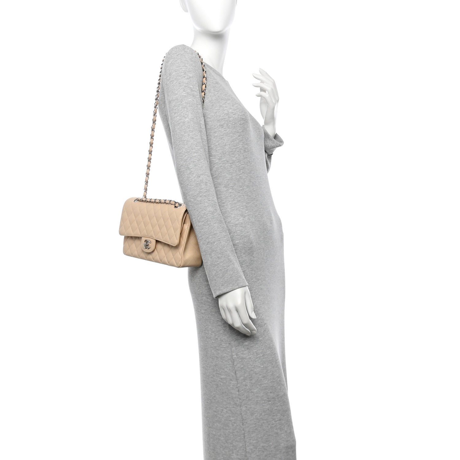 Chanel Caviar Quilted Medium Double Flap Beige Clair 2 of 11