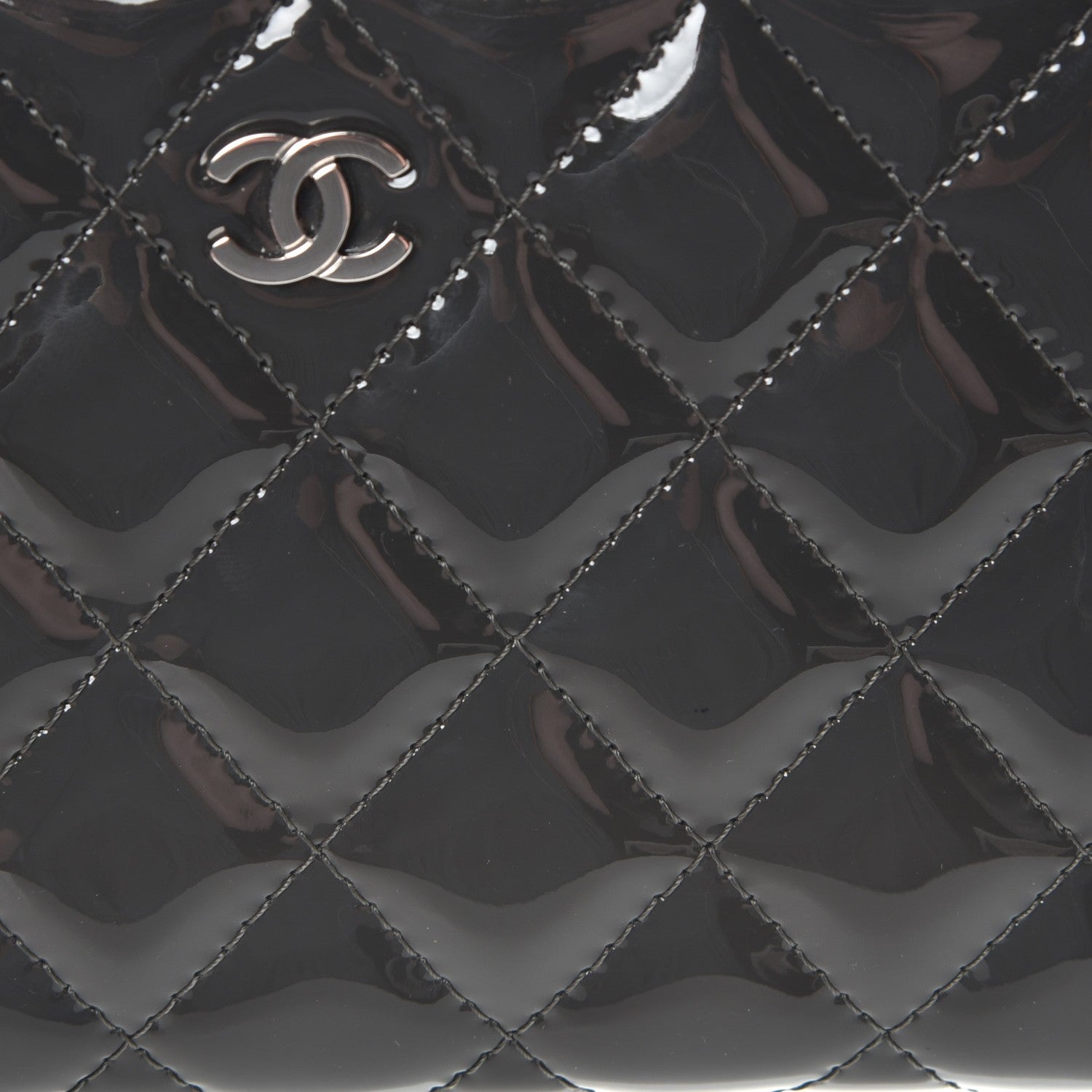 Chanel Patent Calfskin Quilted Large Gusset Zip Around Wallet Grey 9 of 10
