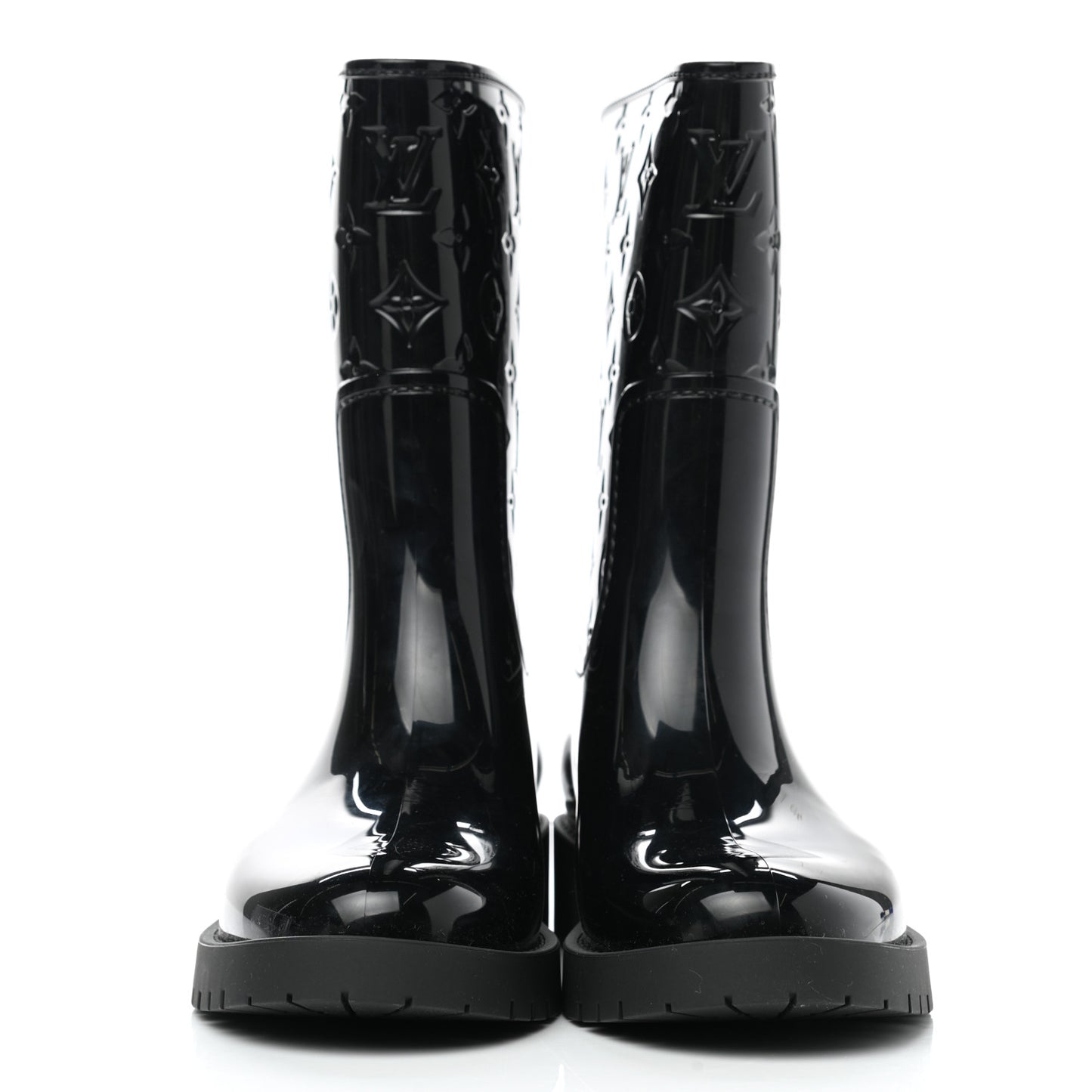 Rubber Embossed Monogram Splash Rain Short Boots 35 Black