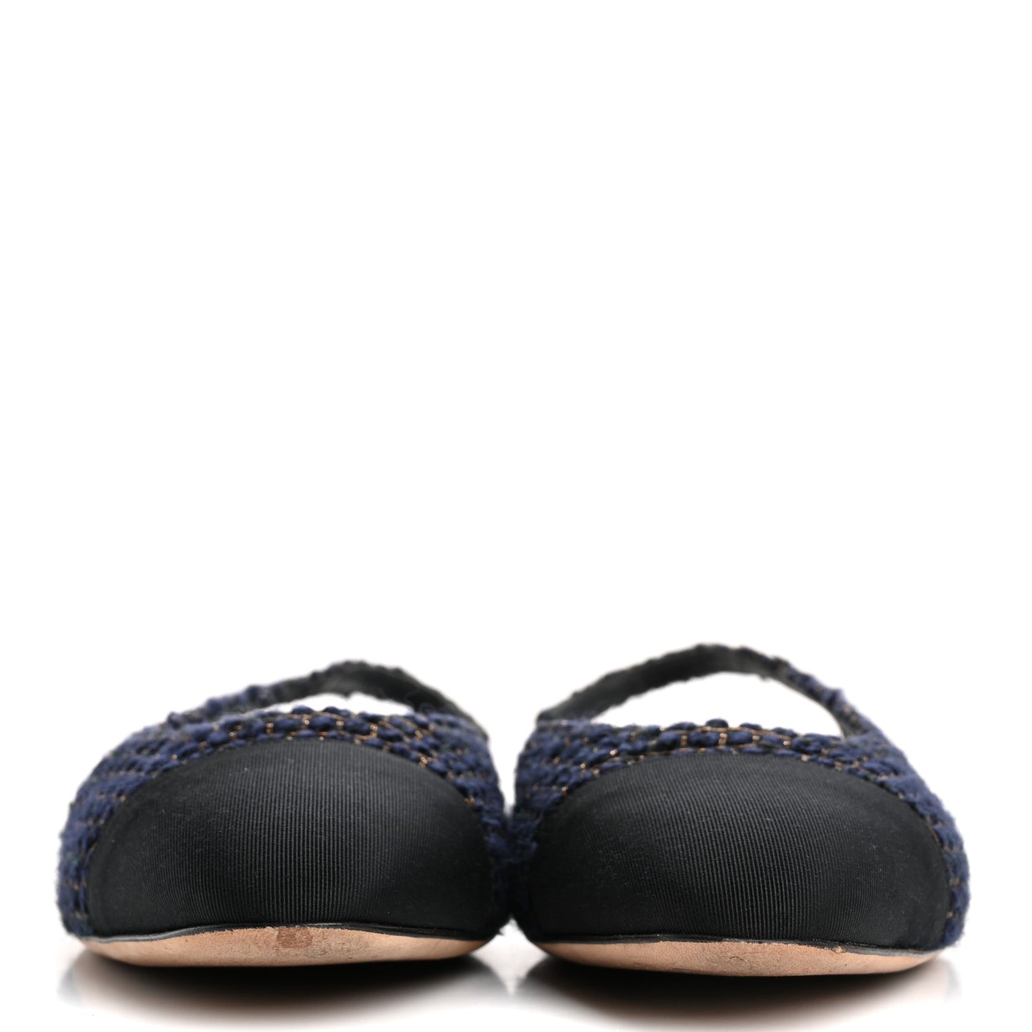 Tweed Grosgrain Cap Toe CC Slingback Flats  40 Blue Gold