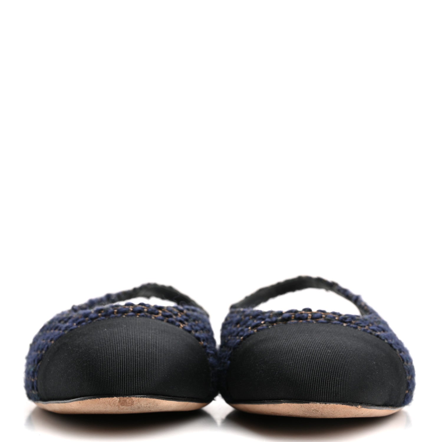 Chanel Tweed Grosgrain Cap Toe CC Slingback Flats  40 Blue Gold 3 of 14