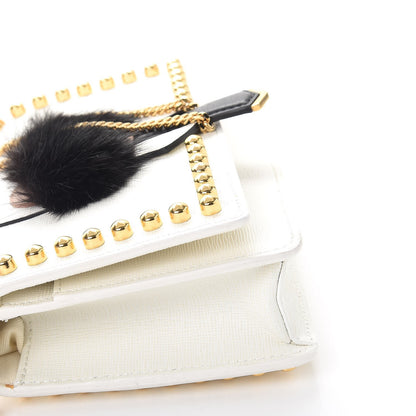 Fendi Vitello Elite Mink Fur Studded Karlito Tube Wallet on Chain White 11 of 11