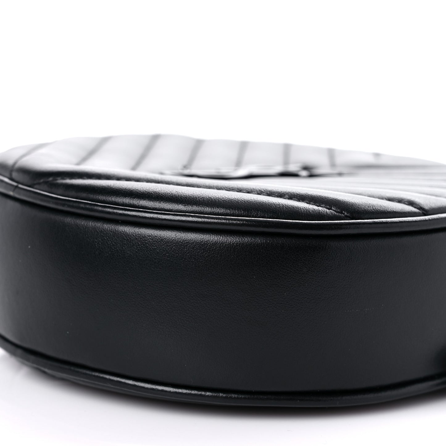 Calfskin Matelasse Chevron Round Vinyle Camera Bag Black
