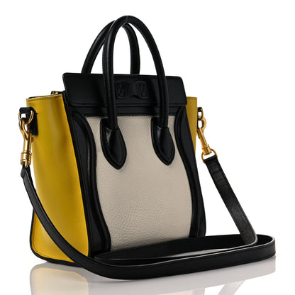 Celine Elephant Calfskin Nano Tri-Color Luggage White Yellow Black 2 of 8