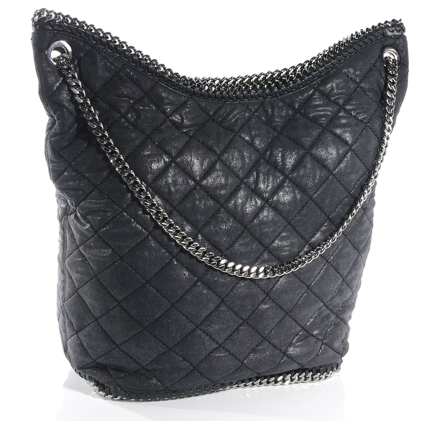 Quilted Faux Leather Large Falabella Bucket Bag Black