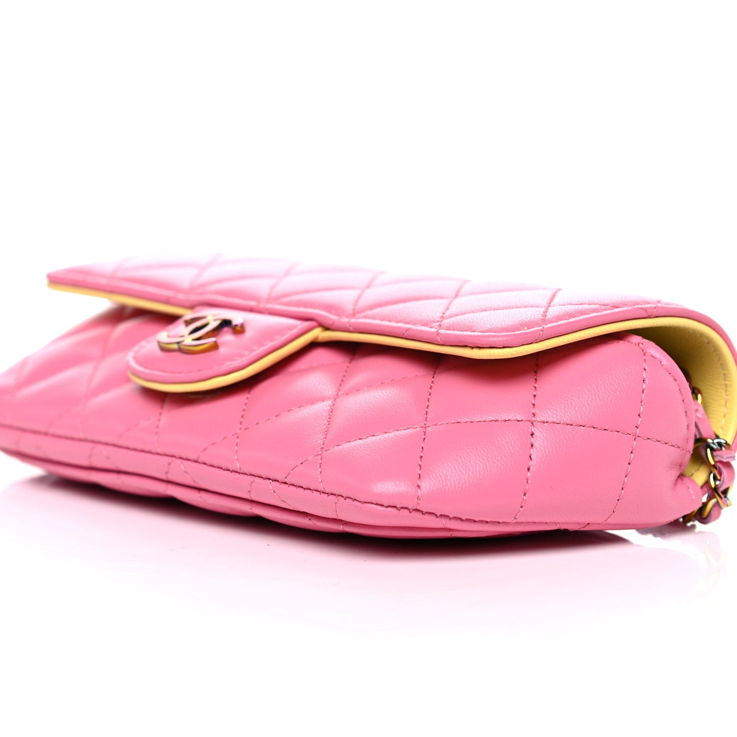 Lambskin Quilted Glasses Case With Chain Pink Yellow