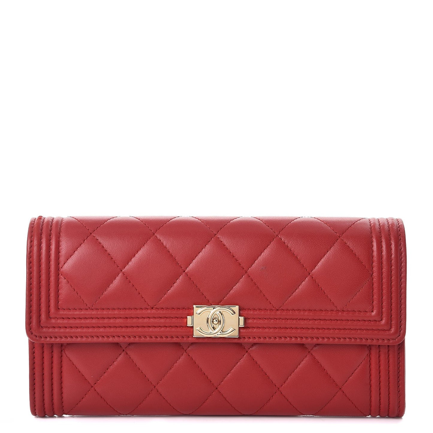 Lambskin Quilted Boy Flap Wallet Red