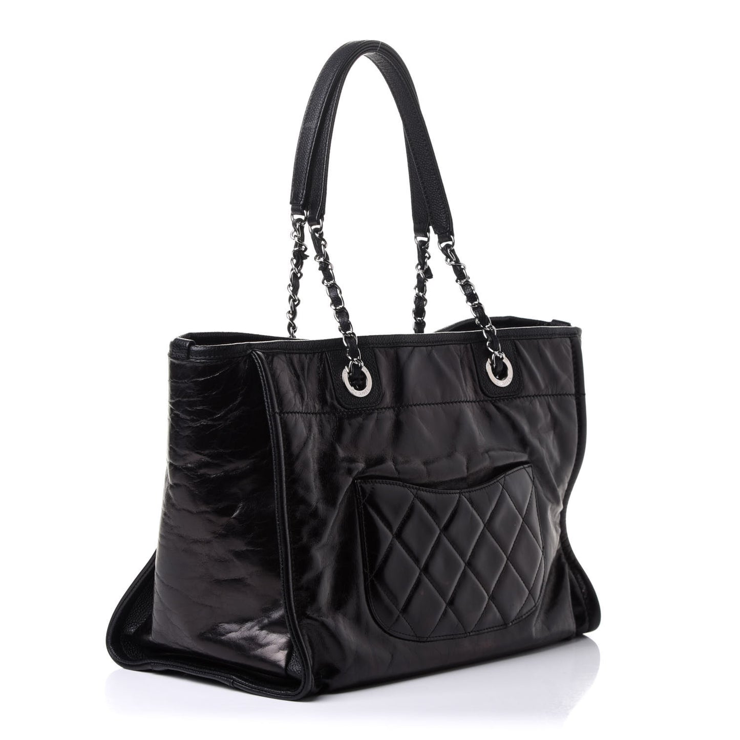 Glazed Calfskin Small Deauville Tote Blue