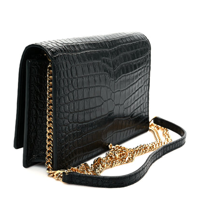 Saint Laurent Calfskin Crocodile Embossed Kate Monogram Tassel Chain Wallet Black 3 of 10