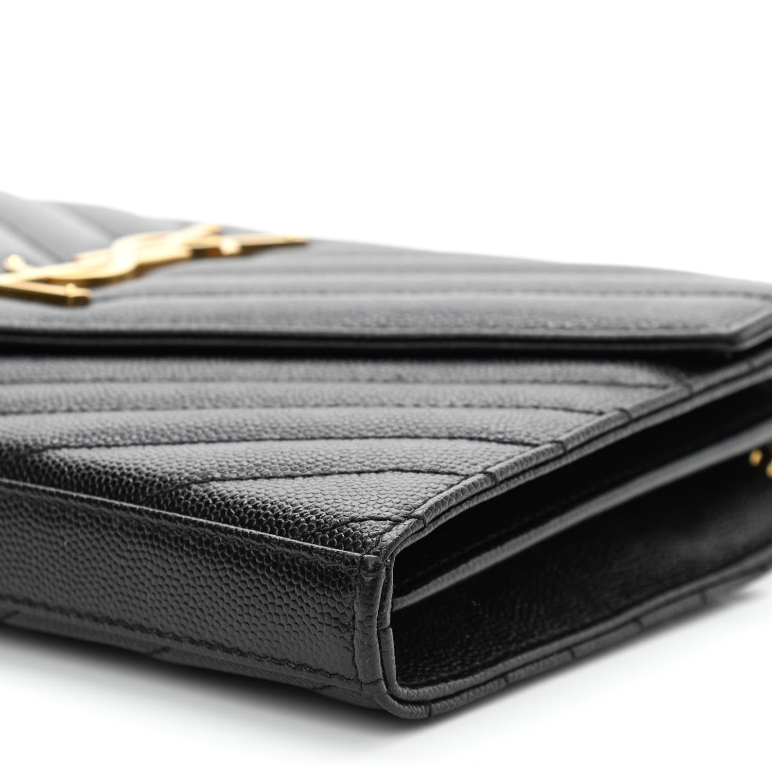 Saint Laurent Grain De Poudre Matelasse Chevron Monogram Chain Wallet Black 10 of 10