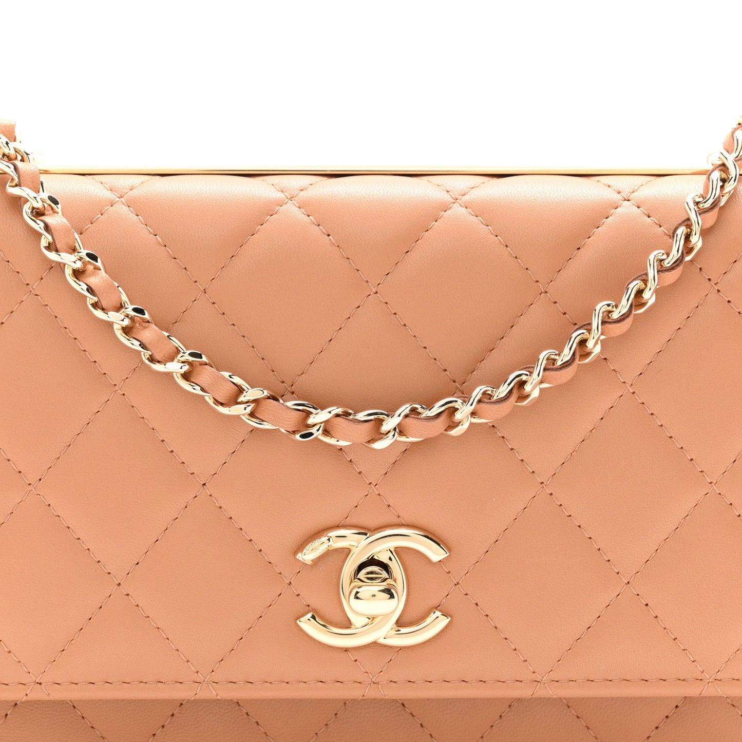 Lambskin Quilted Trendy CC Wallet On Chain WOC Camel