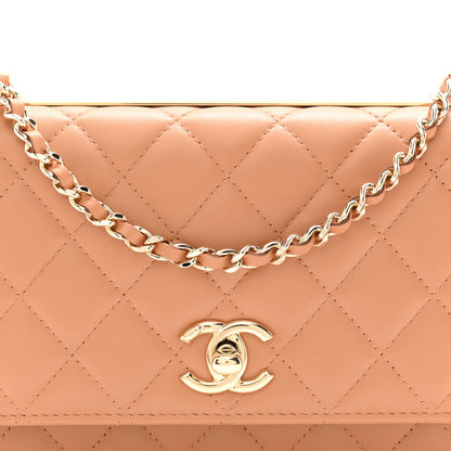 Chanel Lambskin Quilted Trendy CC Wallet On Chain WOC Camel 9 of 12