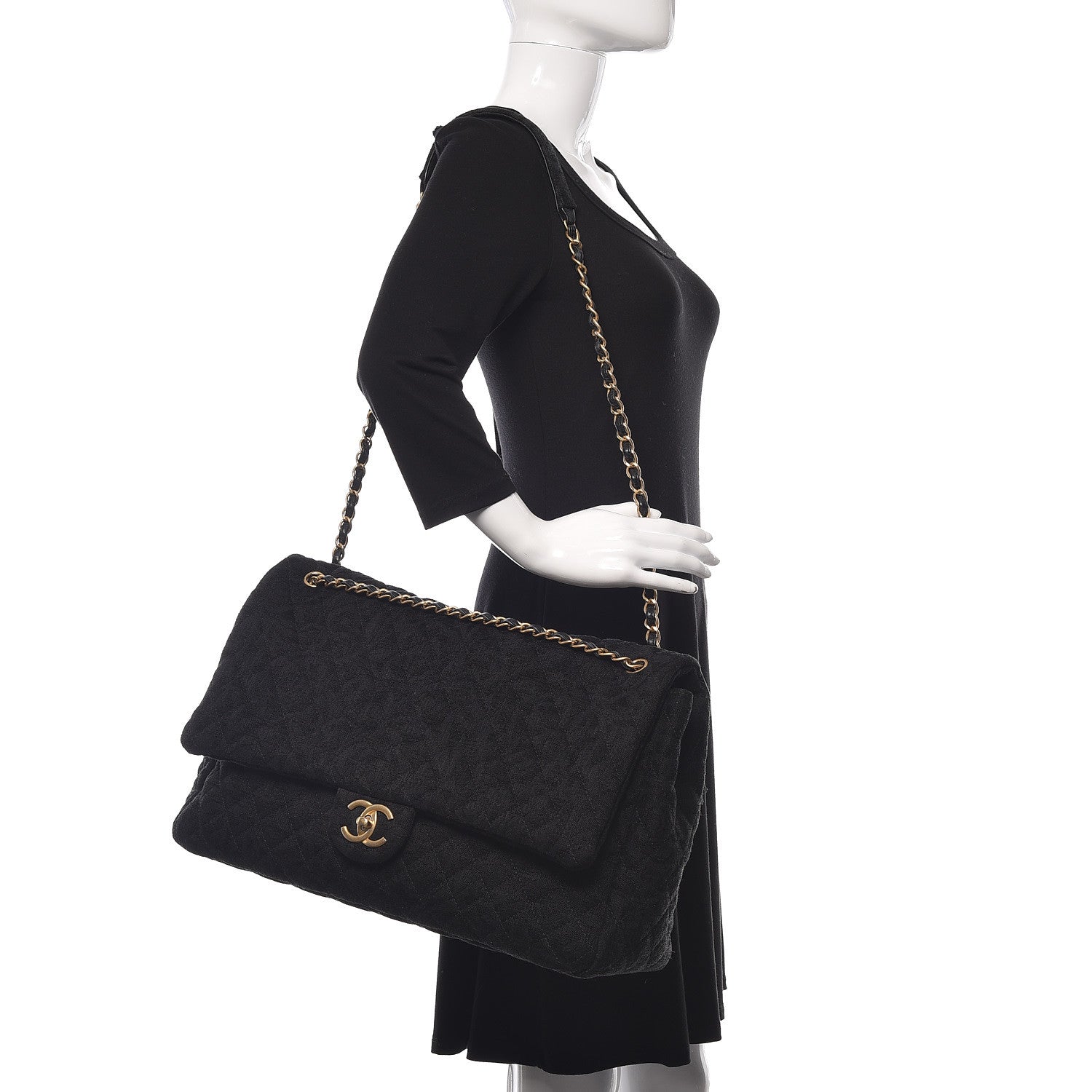 Chanel Velvet Camellia Stamped XXL Travel Flap Bag Black 2 of 12