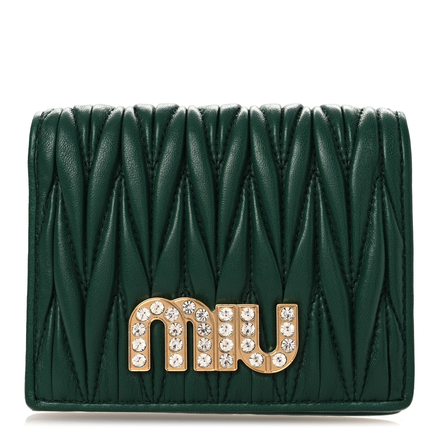 Miu Miu Nappa Matelasse Crystal Pearl Logo Compact Wallet Biliardo 1 of 10