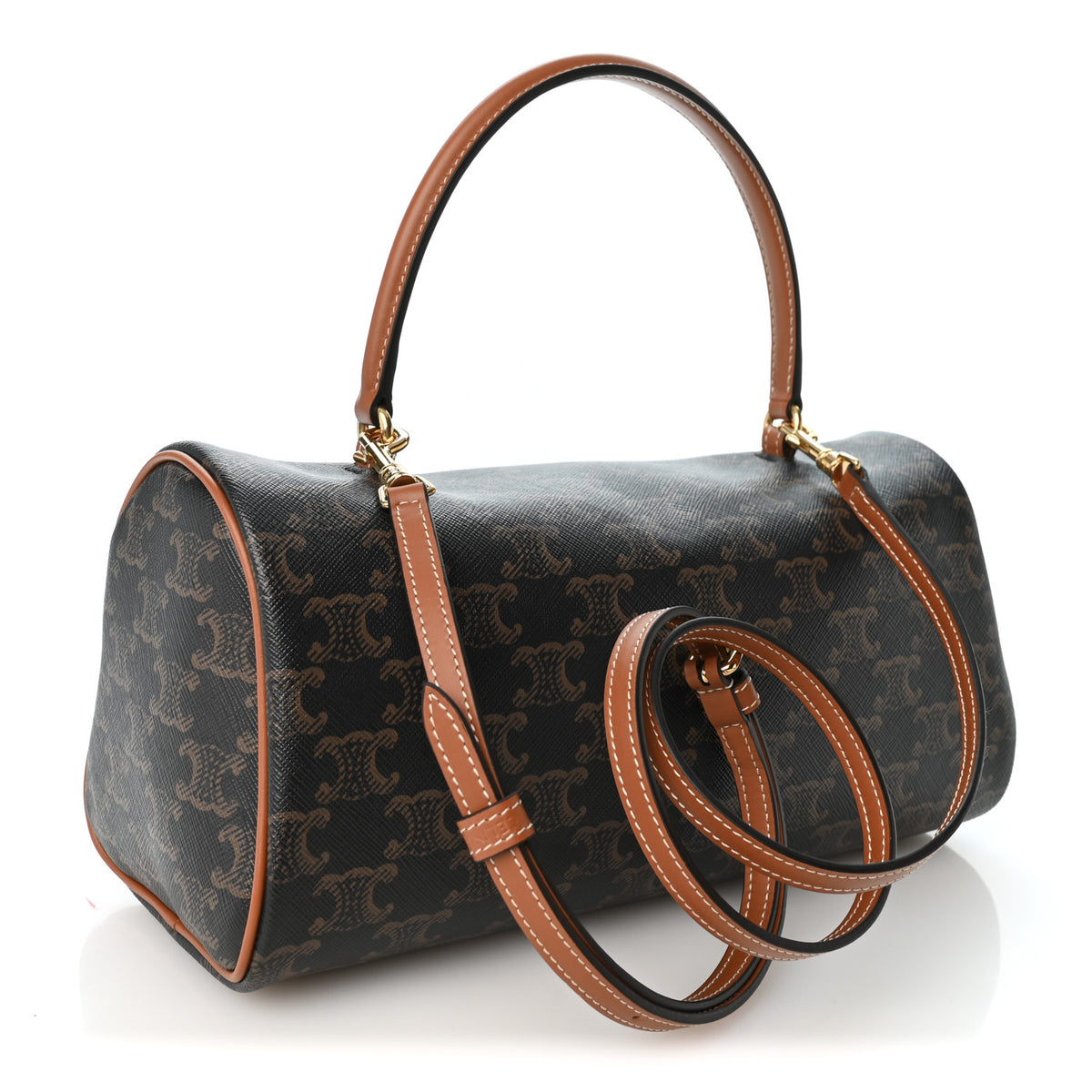 Triomphe Canvas Calfskin Cylinder Bag Tan