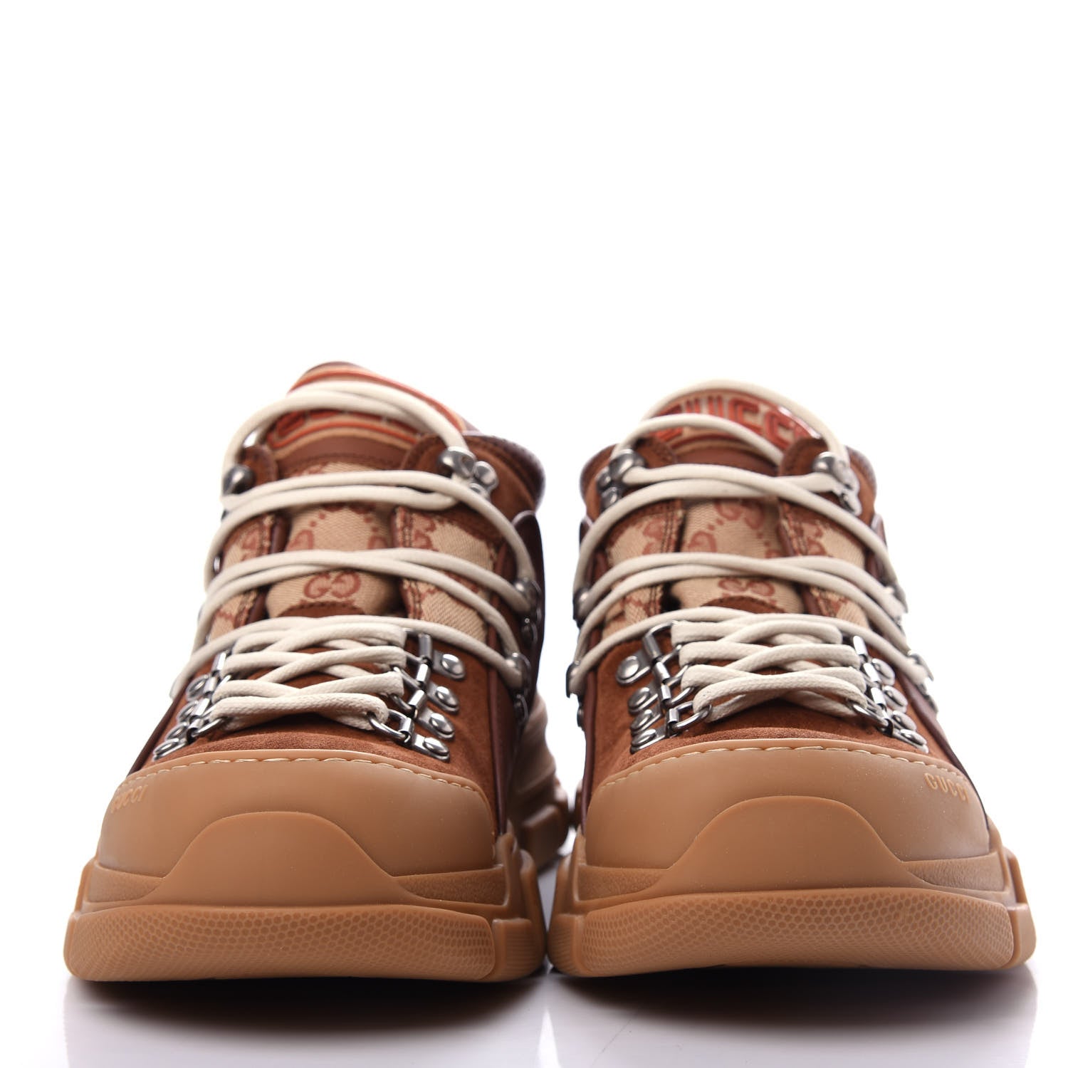 Gucci X SEGA Suede Calfskin GG Monogram Mens Flashtrek Sneakers 7.5 New Cuir Beige Ruggine 2 of 11