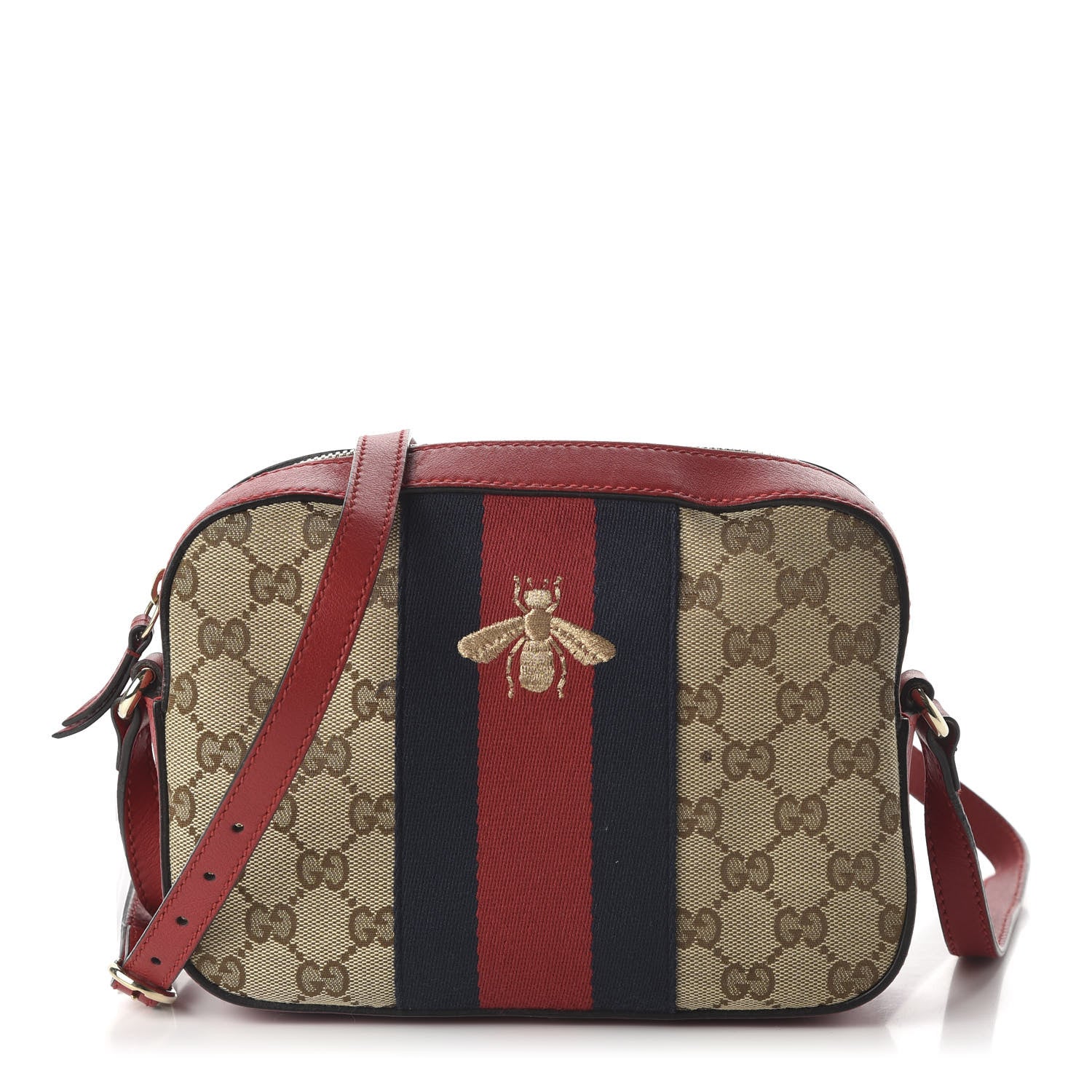 Gucci Monogram GG Supreme Web Small Webby Bee Shoulder Red 1 of 10