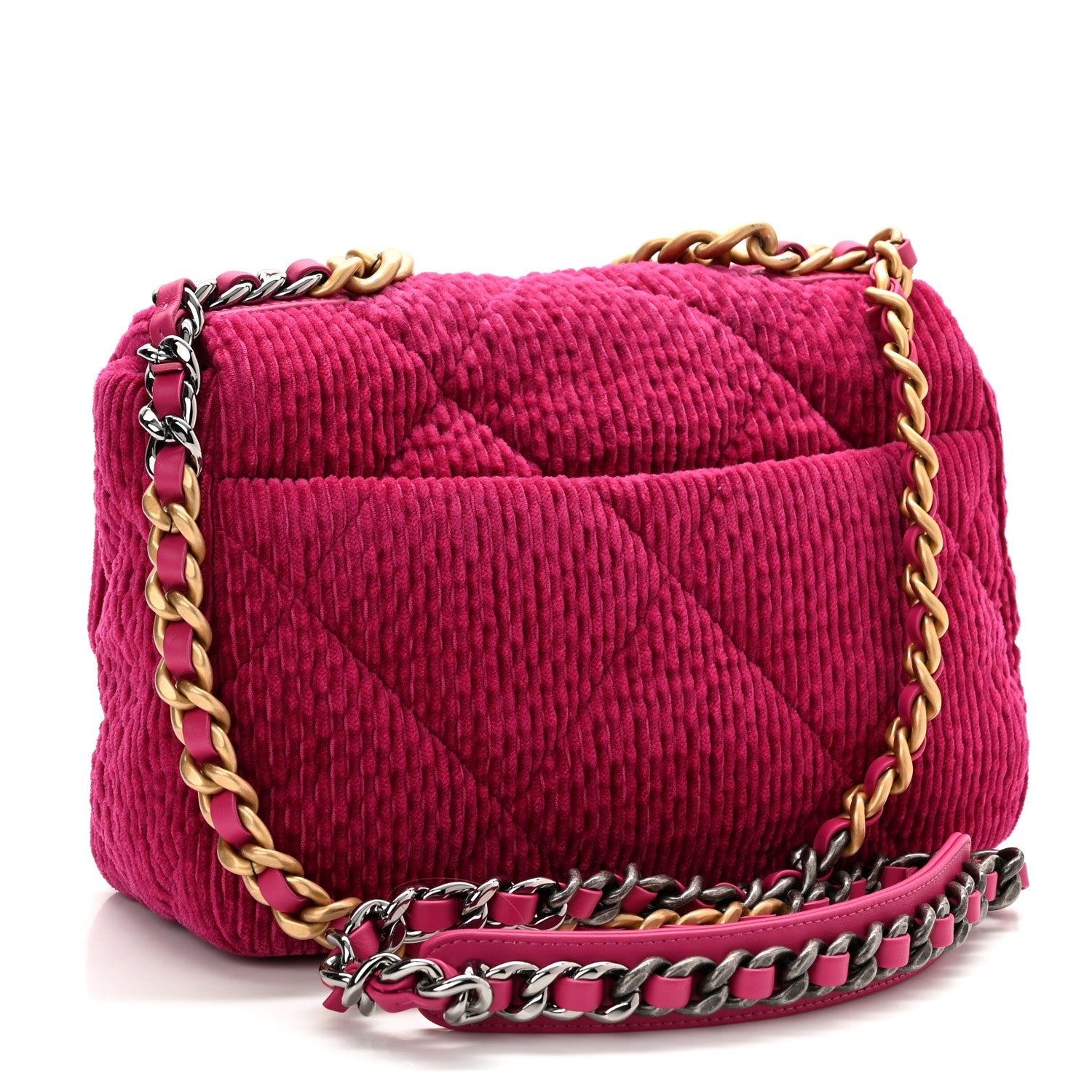 Chanel Corduroy Quilted Medium Chanel 19 Flap Fuchsia 2 of 10