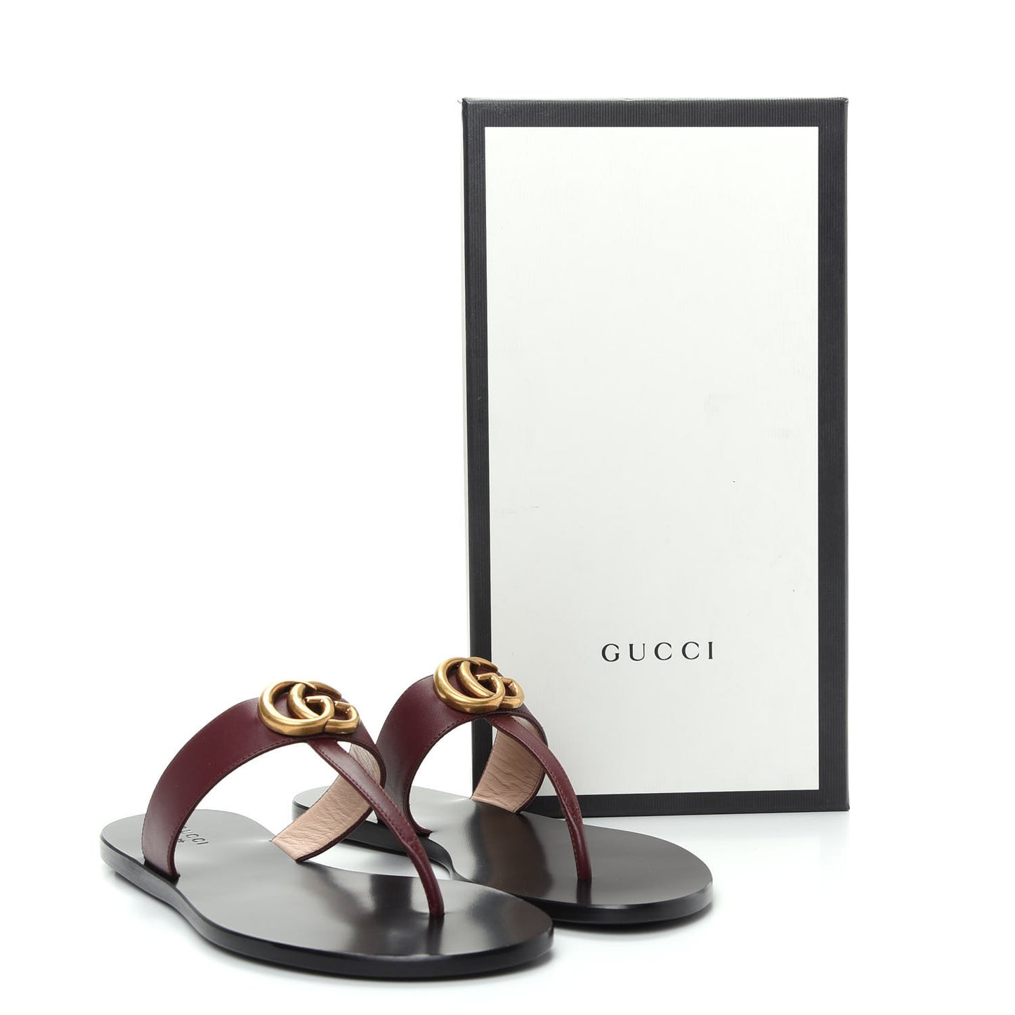 Calfskin GG Marmont Thong Sandals 37.5 Vintage Bordeaux