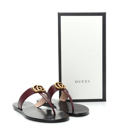 Gucci Calfskin GG Marmont Thong Sandals 37.5 Vintage Bordeaux 10 of 10