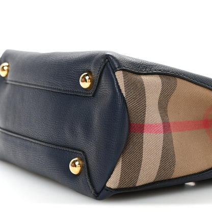 Burberry Grainy Calfskin House Check Small Banner Tote Ink Blue 10 of 10