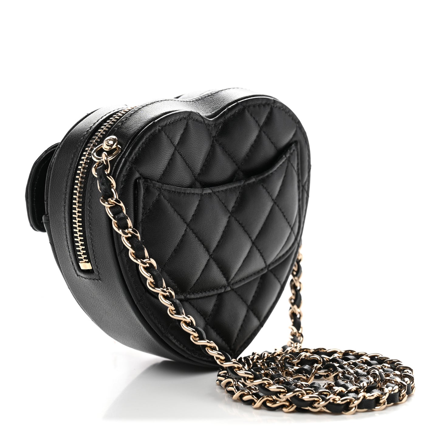 Lambskin Quilted CC In Love Heart Clutch With Chain Black