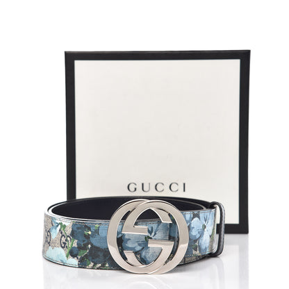 Gucci GG Supreme Monogram Blooms Interlocking G Belt 95 38 Beige Blue Navy 8 of 8
