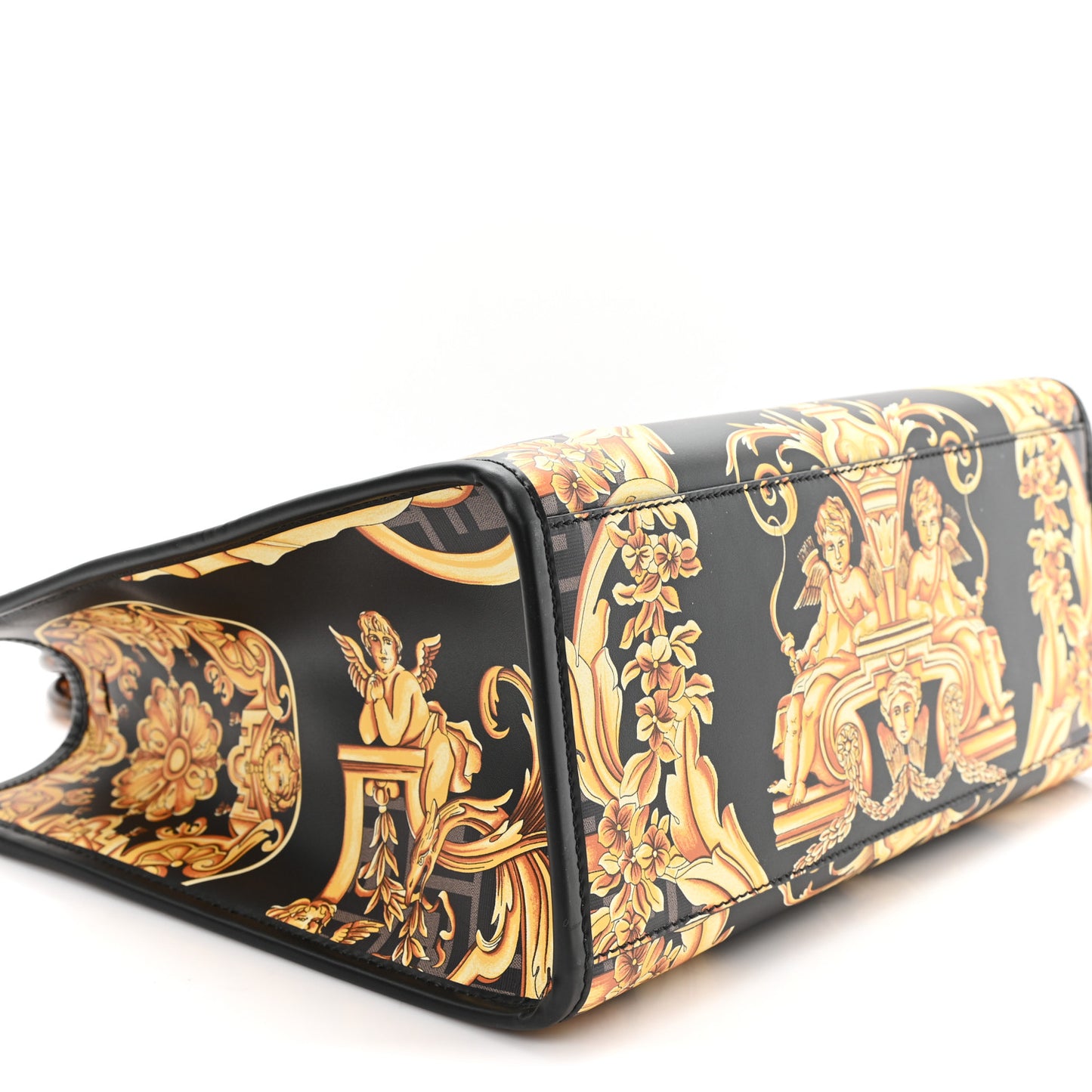 X VERSACE Calfskin Plexiglass Fendace FF Baroque Print Medium Fendi Sunshine Shopper Tote Black Gold