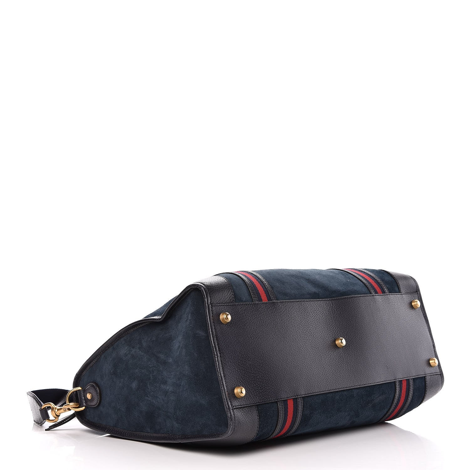 Gucci Suede Daino Textured Dollar Calfskin Web Large Duffle Bag Blue 4 of 19
