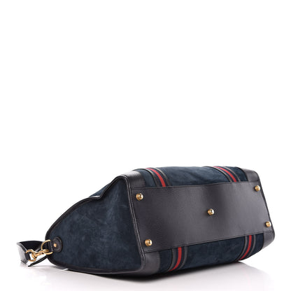 Gucci Suede Daino Textured Dollar Calfskin Web Large Duffle Bag Blue 4 of 19