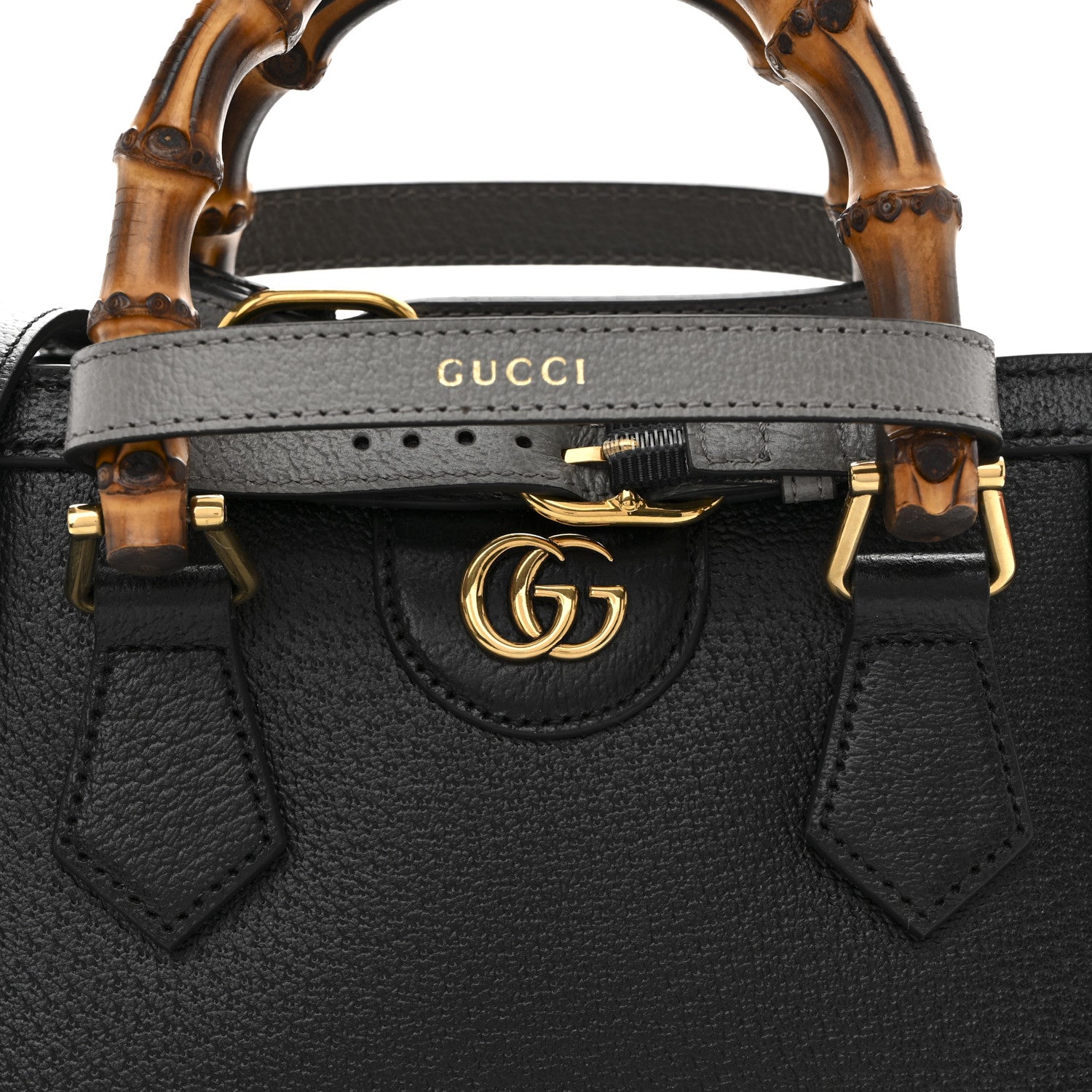 Gucci Textured Dollar Calfskin Web Mini Diana Tote Bag Black Dusty Grey 7 of 11