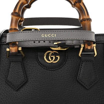 Gucci Textured Dollar Calfskin Web Mini Diana Tote Bag Black Dusty Grey 7 of 11